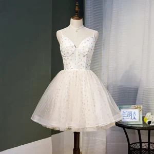 Charming Ivory Star Sequins Birthday Party Dresses 2022 A Line Princess Spaghetti Straps Sleeveless Backless Floor Length Long Formal Dresses