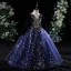 Vintage / Retro Navy Blue Glitter Sequins Birthday Flower Girl Dresses 2024 Ball Gown Scoop Neck Long Sleeve Backless Floor-Length / Long