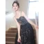 Sparkly Sexy Black Sequins Evening Dresses 2023 A-Line / Princess Spaghetti Straps Sleeveless Backless Floor-Length / Long Evening Party Formal Dresses