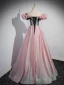 Lovely Blushing Pink Glitter Prom Dresses 2023 A-Line / Princess Off-The-Shoulder Bow Short Sleeve Backless Floor-Length / Long Formal Dresses
