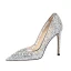 Sparkly Sexy Silver Rhinestone Sequins Wedding Shoes 2023 Leather 10 cm Stiletto Heels Pointed Toe Wedding Shoes High Heels