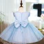 Modest / Simple Sky Blue Glitter Spotted Birthday Flower Girl Dresses 2022 Ball Gown Scoop Neck Short Sleeve Bow Short Flower Girl Dresses