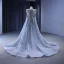 High-end Vintage / Retro Grey Beading Sequins Evening Dresses 2023 Trumpet / Mermaid V-Neck Long Sleeve Evening Party Court Train Formal Dresses