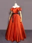 Elegant Orange Satin Prom Dresses 2024 A-Line / Princess Off-The-Shoulder Short Sleeve Backless Bow Sash Floor-Length / Long Prom Formal Dresses