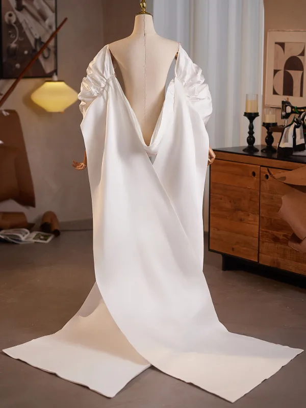 Unusual White Satin Prom shawl 2024 Sleeveless
