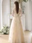 Elegante Champagner Blumen Ballkleider 2023 A Linie Spaghettiträger Ärmellos Rückenfreies Lange Ball Festliche Kleider