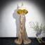 Scintillantes Doré Paillettes Fendue devant Robe De Bal 2024 Trompette / Sirène Bustier Noeud Sans Manches Dos Nu Train De Balayage Promo Robe De Ceremonie