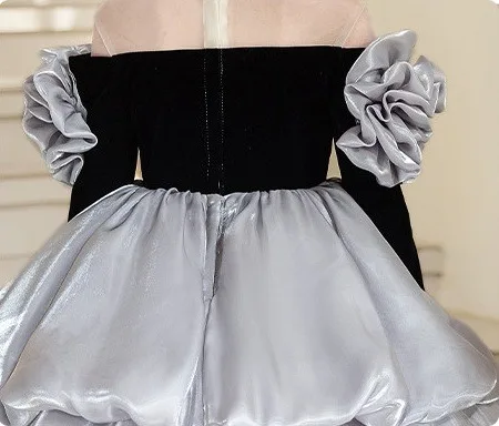 Voluminous Grey Pearl Cascading Ruffles Birthday Flower Girl Dresses 2026 Ball Gown Scoop Neck Long Sleeve Floor-Length / Long
