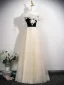 Chic / Beautiful Champagne Appliques Prom Dresses 2025 A-Line / Princess Off-The-Shoulder Short Sleeve Backless Floor-Length / Long Formal Dresses