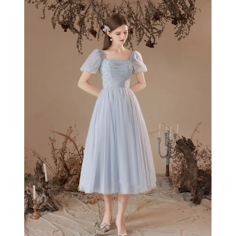 Chic Beautiful Sky Blue Pearl Homecoming Graduation Dresses 2023 A-Line Princess Square