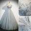 Chic / Belle Gris Argenté Perlage Paillettes Robe De Bal 2023 Princesse Encolure Dégagée Manches Courtes Dos Nu Longue Promo Robe De Ceremonie