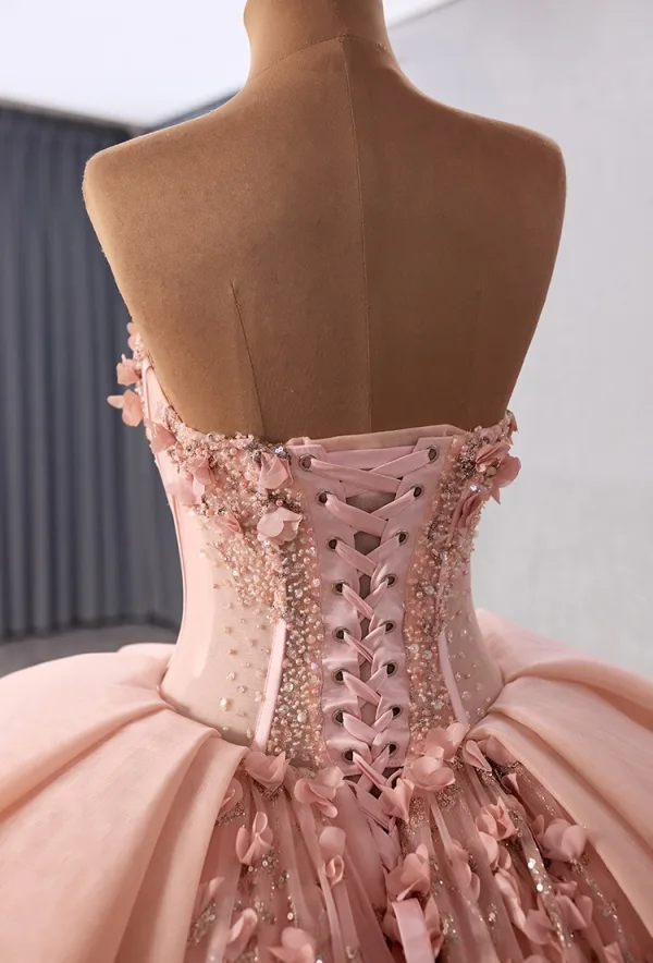 Luxury / Gorgeous Blushing Pink Beading Appliques Pearl Sequins Prom Dresses 2025 Ball Gown Strapless Sleeveless Backless Floor-Length / Long Prom Formal Dresses
