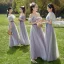 Simple Lavande Robe Demoiselle D'honneur 2022 Princesse Manches Courtes Dos Nu Noeud Ceinture Longue Demoiselle D'honneur