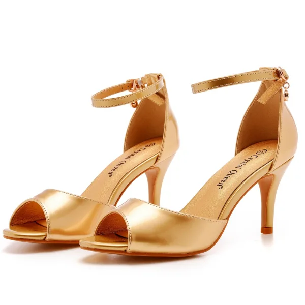 Chic / Beautiful Gold Evening Party Womens Sandals 2023 7 cm Stiletto Heels Ankle Strap Open / Peep Toe Sandals High Heels