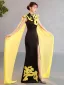 Chinese style Black Gold Lace Flower Evening Party Split Front Cheongsam 2025 Trumpet / Mermaid High Neck Sleeveless Floor-Length / Long Cheongsam / Qipao