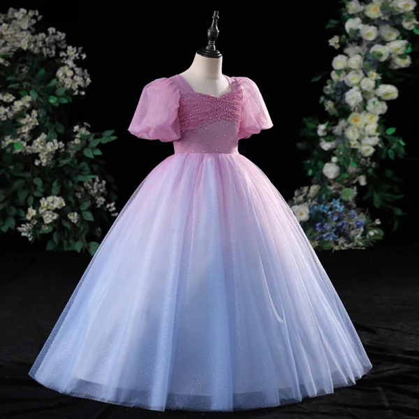 Chic / Belle Violet Dégradé De Couleur Robe De Bal 2022 Robe Boule Bretelles Spaghetti Manches Courtes Dos Nu Perlage Paillettes Longue Robe De Ceremonie