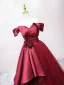 Elegant Burgundy Prom Dresses 2025 Ball Gown Off-The-Shoulder Short Sleeve Backless Floor-Length / Long Prom Formal Dresses