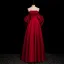 Classy Burgundy A-Line / Princess Prom Dresses 2024 Strapless Short Sleeve Backless Bow Floor-Length / Long Prom Formal Dresses