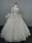 Scintillantes Blanche Perlage Glitter Paillettes Robe De Mariée 2024 Robe Boule Encolure Carrée Manches Longues Dos Nu Longue Mariage