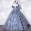 Elegant Sky Blue Prom Dresses 2022 Ball Gown Ruffle Off-The-Shoulder Sleeveless Backless Floor-Length / Long Prom Formal Dresses