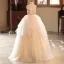 Chic / Beautiful Blushing Pink Beading Sequins Cascading Ruffles Birthday Flower Girl Dresses 2025 Ball Gown High Neck Sleeveless Backless Floor-Length / Long