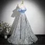 Elegant Sky Blue Printing Prom Dresses 2025 A-Line / Princess Off-The-Shoulder Sleeveless Backless Floor-Length / Long Prom Formal Dresses