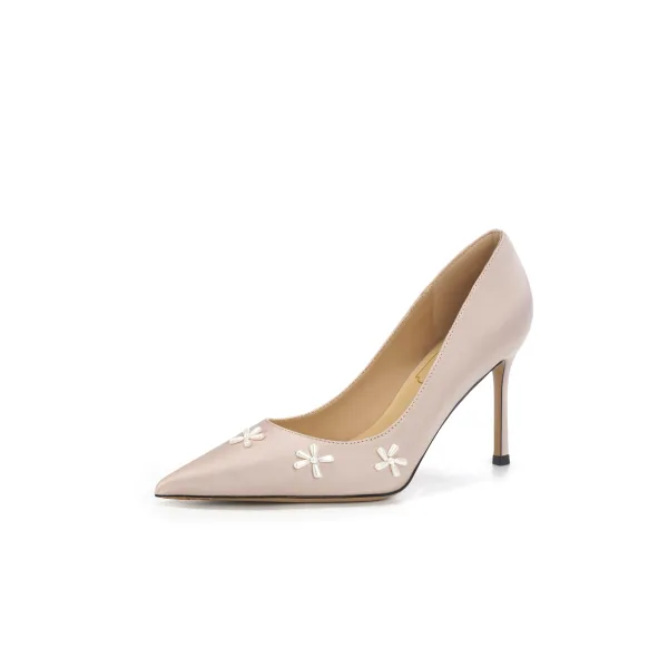 Elegant White Pearl Leather Wedding Shoes 2026 Wedding 8 cm Stiletto Heels Pointed Toe Pumps High Heels