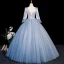 Élégant Bleu Ciel Paillettes Robe De Bal 2023 Robe Boule Encolure Carrée 1/2 Manches Dos Nu Longue Promo Robe De Ceremonie