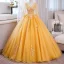 Elegant Mint Green Beading Sequins Pearl Lace Flower Appliques Prom Dresses 2024 Ball Gown V-Neck 3/4 Sleeve Backless Floor-Length / Long Prom