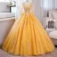 Vintage / Retro Red Sequins Lace Flower Appliques Prom Dresses 2024 Ball Gown V-Neck Long Sleeve Backless Floor-Length / Long Prom Formal Dresses