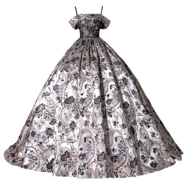 Vintage / Retro Baroque Silver Lace Flower Satin Prom Dresses 2022 Ball Gown Spaghetti Straps Sleeveless Backless Beading Floor-Length / Long Formal Dresses