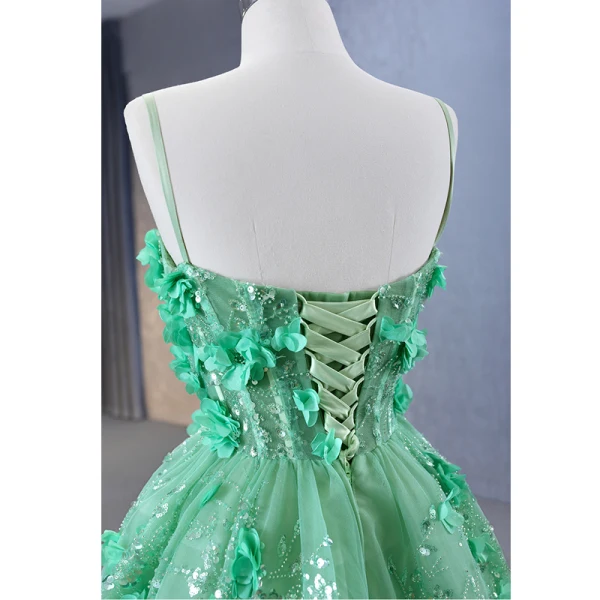 High-end Green Beading Appliques Sequins Prom Dresses 2023 A-Line / Princess Spaghetti Straps Sleeveless Backless Floor-Length / Long Prom Formal Dresses