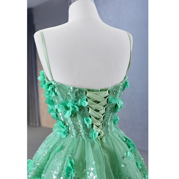 Haut de Gamme Charmant Vert Cendré Perlage Paillettes Appliques Robe De Bal 2023 Princesse Bretelles Spaghetti Sans Manches Dos Nu Train De Balayage Promo Robe De Ceremonie