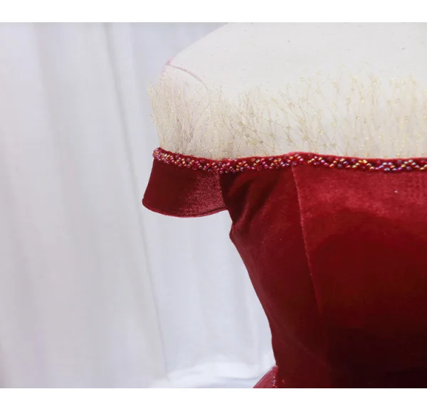 Chic / Beautiful Watermelon Beading Velvet Prom Dresses 2024 Ball Gown Off-The-Shoulder Sleeveless Backless Floor-Length / Long Prom Formal Dresses