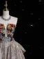 Vintage / Retro Unusual Gold Printing Sequins Prom Dresses 2024 A-Line / Princess Strapless Sleeveless Backless Bow Floor-Length / Long Prom Formal Dresses