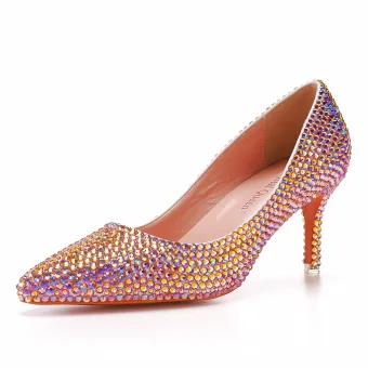 Bling Bling Doré Faux Diamant Soirée Escarpins 2025 7 Cm Talons Aiguilles À Bout Pointu Escarpins Talons Hauts
