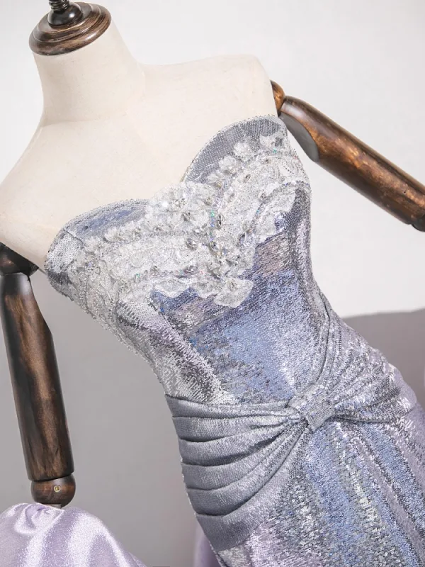 Scintillantes Sexy Lavande Perlage Faux Diamant Paillettes Robe De Soirée 2025 Trompette / Sirène Bustier Sans Manches Dos Nu Longue Soirée Robe De Ceremonie