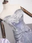 Scintillantes Sexy Lavande Perlage Faux Diamant Paillettes Robe De Soirée 2025 Trompette / Sirène Bustier Sans Manches Dos Nu Longue Soirée Robe De Ceremonie