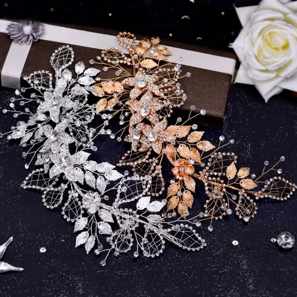 Charmant Doré Fait main Alliage Feuille Faux Diamant Mariage Accessoire Cheveux Mariage 2023