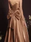 Sexy Khaki Satin Summer Evening Dresses 2023 A-Line / Princess Strapless Sleeveless Backless Bow Floor-Length / Long Evening Party Formal Dresses