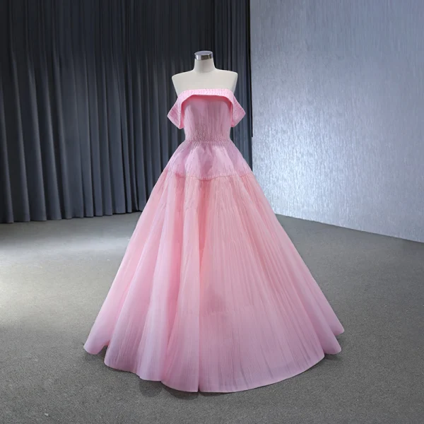 High-end Sage Green Beading Prom Dresses 2024 Ball Gown Off-The-Shoulder Sleeveless Backless Floor-Length / Long Prom Formal Dresses