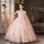 Sparkly Blushing Pink Beading Sequins Birthday Flower Girl Dresses 2025 Ball Gown Scoop Neck Short Sleeve Floor-Length / Long