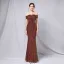 Charming Black Gold Sequins Evening Dresses 2022 Trumpet / Mermaid Off-The-Shoulder Short Sleeve Backless Floor-Length / Long Evening Party Formal Dresses