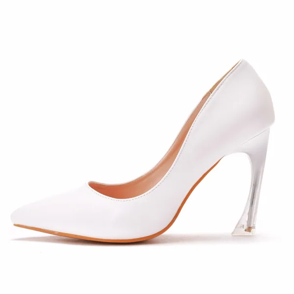 Chic / Beautiful White Crystal Prom Pumps 2022 9 cm Stiletto Heels Pointed Toe Pumps High Heels