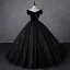 Charming Black Glitter Beading Velvet Prom Dresses Ball Gown 2023 Off-The-Shoulder Short Sleeve Backless Floor-Length / Long Prom Formal Dresses
