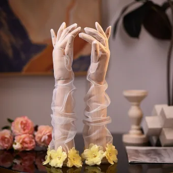 Modest Simple White Handmade Appliques Wedding Bridal Gloves 2026 Tulle