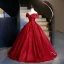 Vintage / Retro Red Rhinestone Prom Dresses 2026 Ball Gown Off-The-Shoulder Sleeveless Backless Floor-Length / Long Formal Dresses