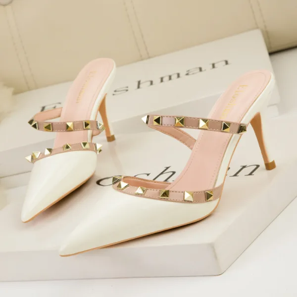 Sexy Black Rivet Evening Party Womens Shoes High Heels 2022 7 cm Stiletto Heels Pointed Toe Womens Shoes