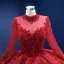 High-end Burgundy Beading Sequins Lace Flower Cascading Ruffles Wedding Dresses 2022 Ball Gown High Neck Long Sleeve Floor-Length / Long