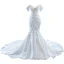 High End Weiß Perlenstickerei Perle Pailletten Satin Brautkleider / Hochzeitskleider 2023 Meerjungfrau Off Shoulder Kurze Ärmel Rückenfreies Kapelle-Schleppe Hochzeit